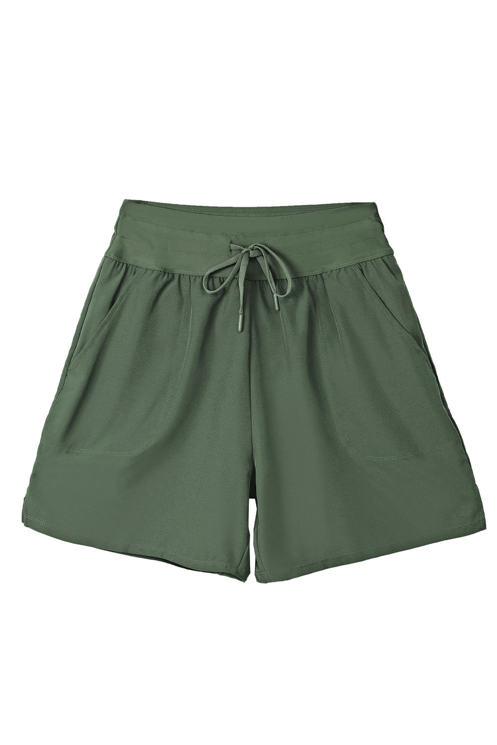 Green Solid Pocketed Drawstring High Waist Swim Bottom