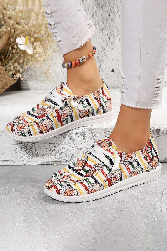 White Santa Claus Striped Print Slip On Shoes