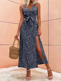 Summer Floral Print Long Dress Women Sexy Backless Bandage Slit Beach Sundresses Casual Elegant Black V Neck Sleeveless Dress