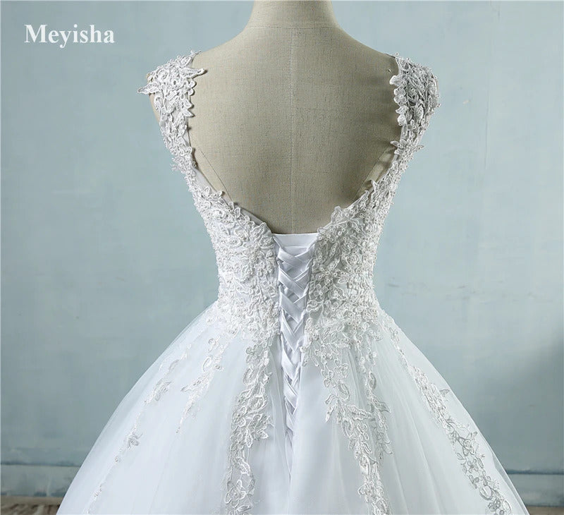 Customized ZJ9076 Ball Gown Spaghetti Straps White Ivory Tulle Pearls Bridal Dress For Wedding Dresses 2025 Marriage