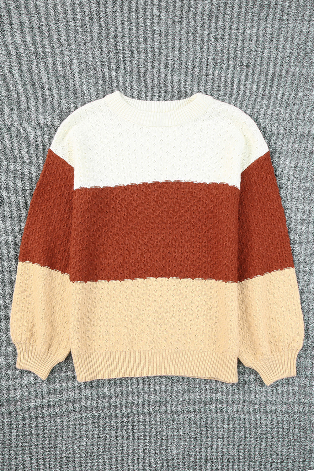 Brown Geometric Texture Colorblock Sweater