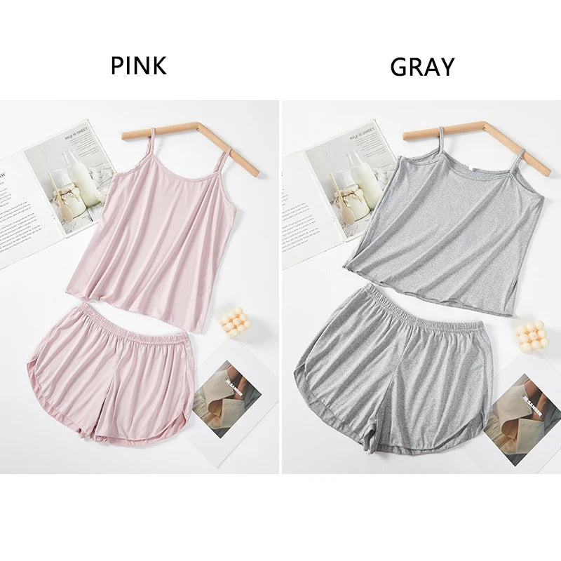 Women Pajamas Sleepwear Pajama Set Nightgowns Camisole Shorts Nightclothes Pink Gray XL XXL Summer Smooth Soft Casual