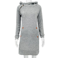 Women‘s Knee-Length Pockets Dress Hooded Warm Sweat Shirt Long Sleeve Side Zip Neckline Simple Casual Sports Skirt