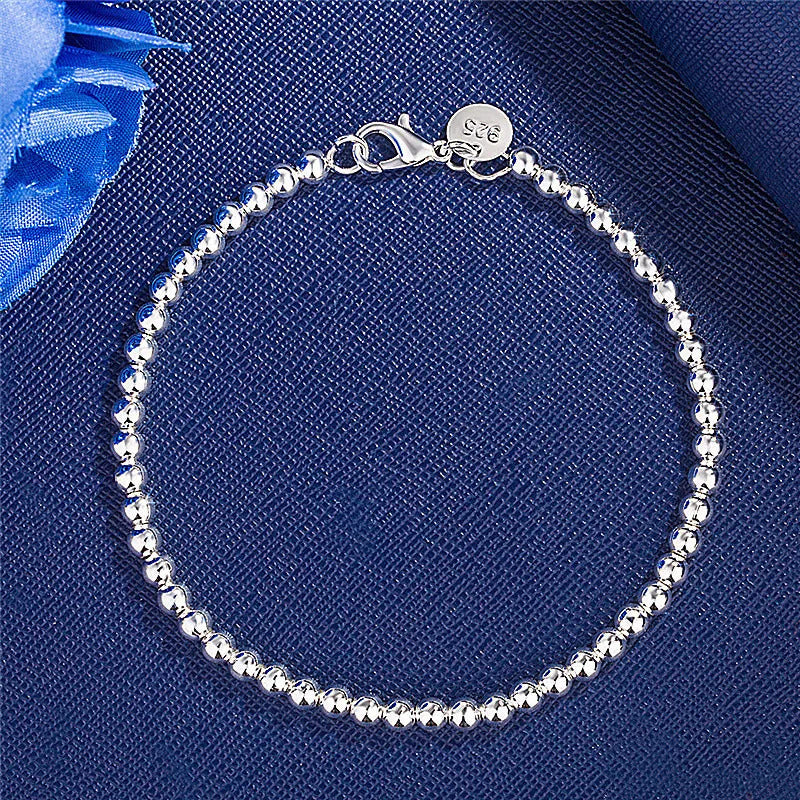 925 Sterling Silver Charm Bracelet for Women, 4mm Beads Chain, Popular Brands Jewelry, Wedding Party, Christmas Gifts