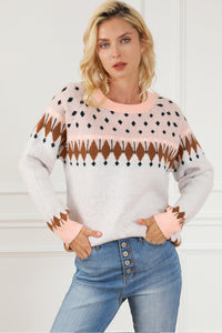 Multicolor Mixed Geometric Detail Raglan Sleeve Sweater