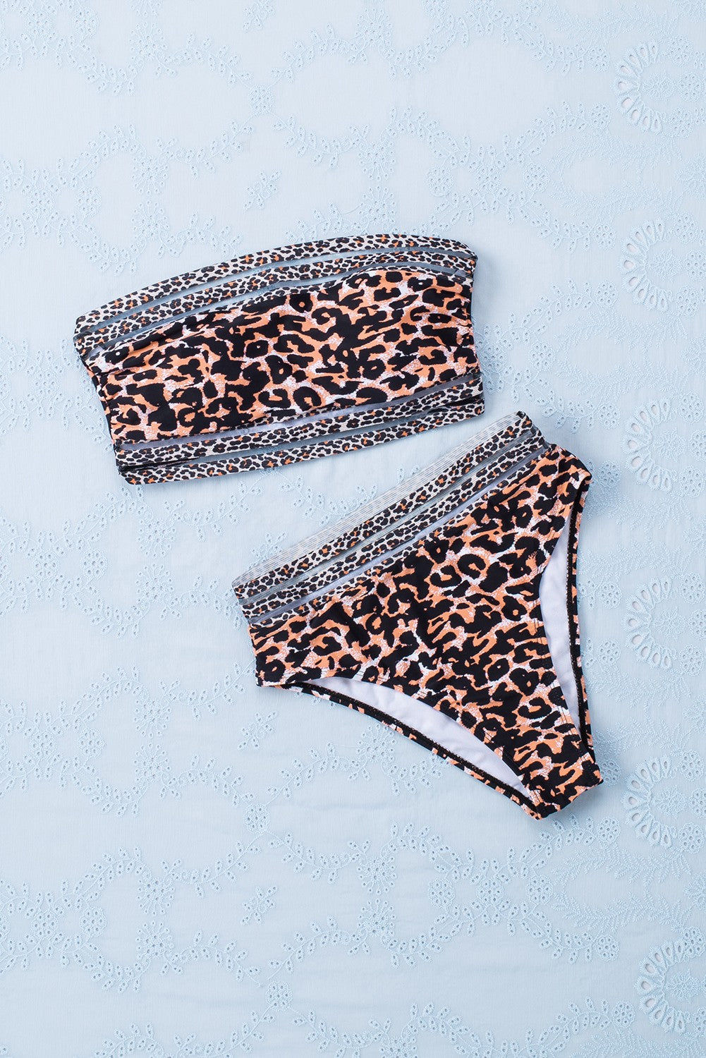 Leopard Print Bandeau Webbing High Waist Sexy Bikini Swimsuit