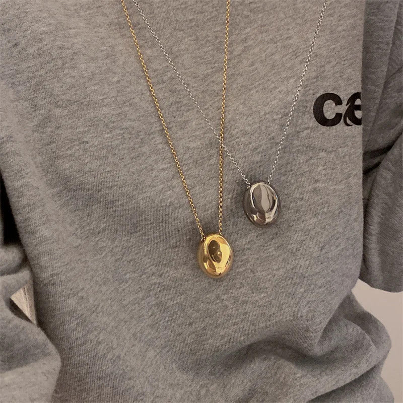 Metal Large Geometric Oval Water Drop Pendant Necklace for Women Girls Stainless Steel Long Style Sweater Chain Jewelry Gifts