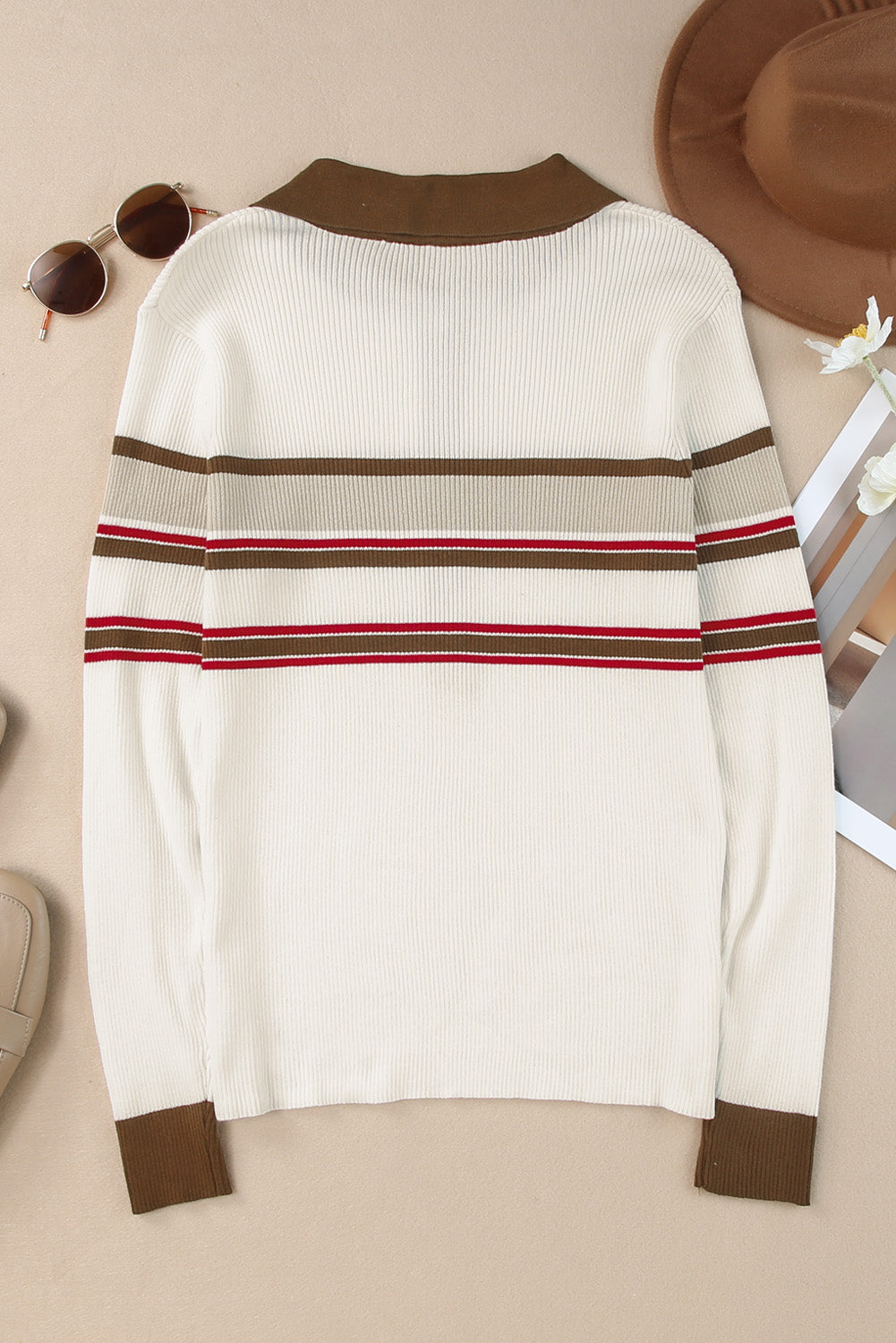 Black Rib Knitted Stripe Detail Henley Sweater