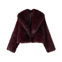 Coffee Faux Fur Short Coat Women Fluffy Lapel Long Sleeve Warm Thick Loose Jacket 2024 Fashion Winter Lady High Street Outwear