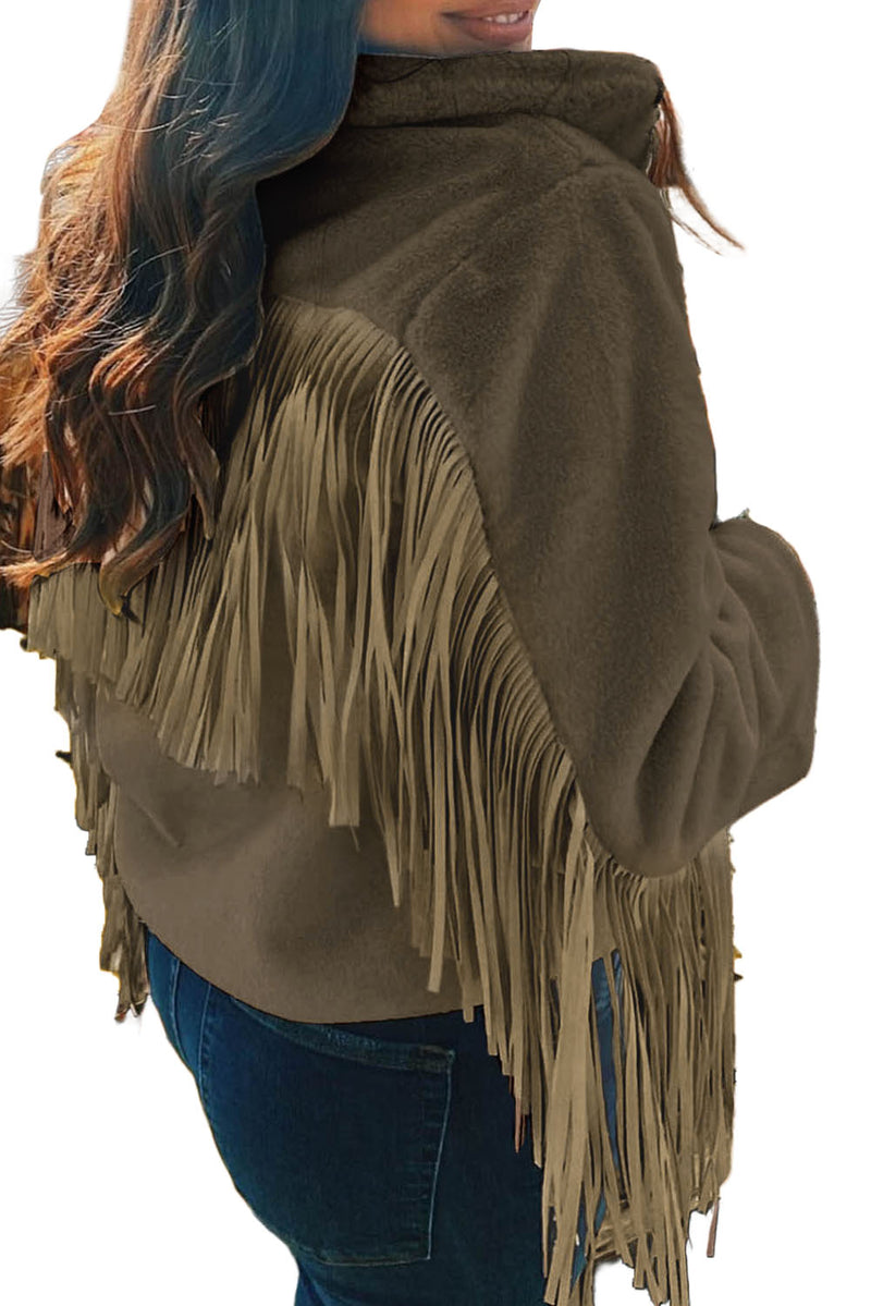 Fringed Full Zipper Fleece Jacket