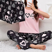 Women's Short Sleeve Crew Neck Top With Shorts And Pants 3 Piece Loungewear Sleepwear Lounge Sets Nighty Print Casual Pajama Set