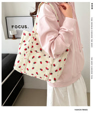 Corduroy Handbag Strawberries Beach Bag Fashionable Versatile Shoulder Bag LargeCapacity Simple Commuter Women's Tote Bag Bolsos