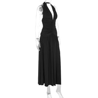 2024 summer new temperament hanging neck V-neck backless pleated slit high waist long dress