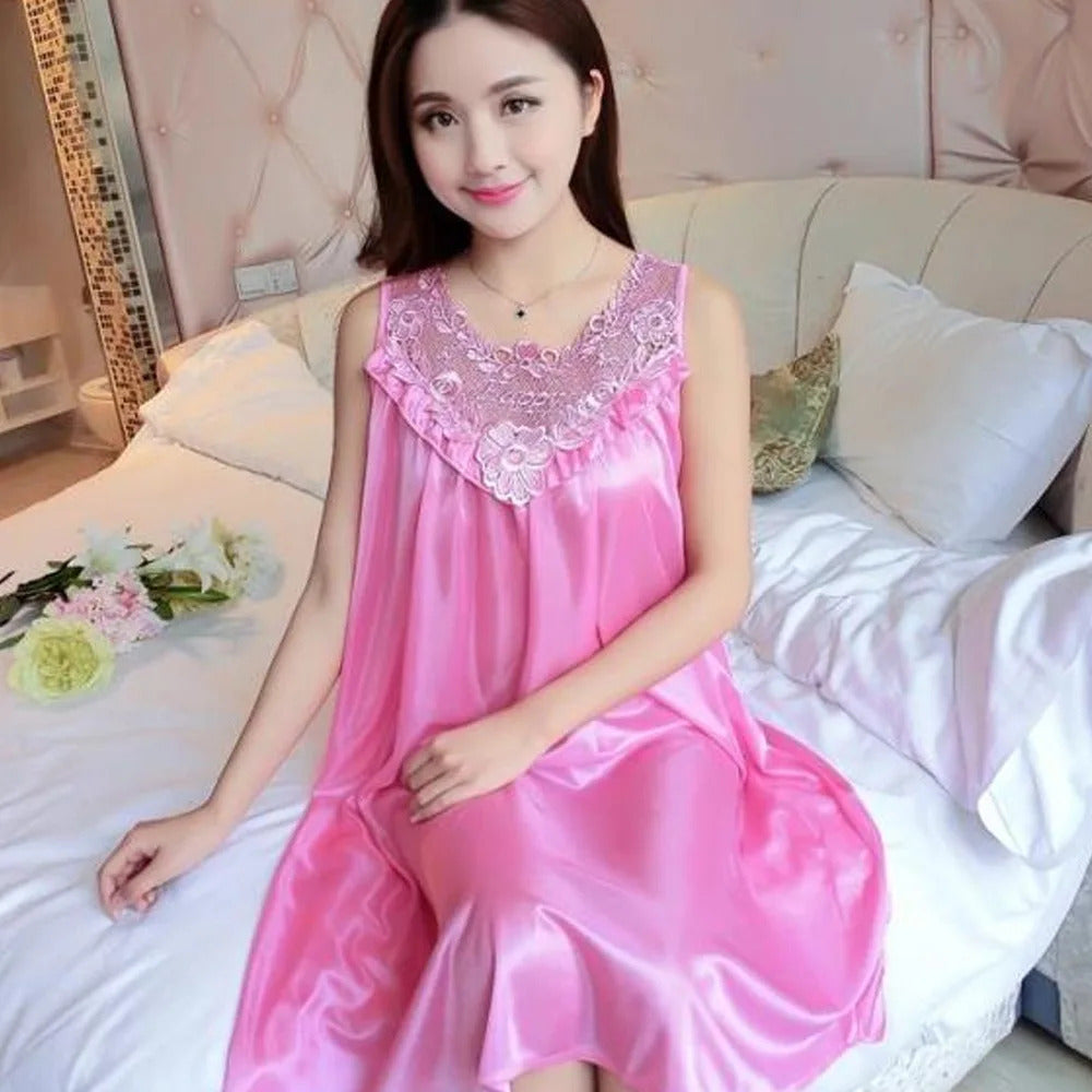 Lace Ice Silk Sleeping Dress Medium Length Sleeveless Tank Top Sexy Sleeping Dress Can Be Worn Externally Home Wear