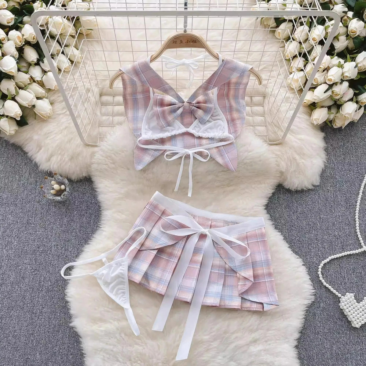 Strap Bow Hot Women Nightwear Mesh Sexy Night Dress Thin Tansparent Lace Pajamas Dress+Thong 2024 Lady Romantic Backless Nightie