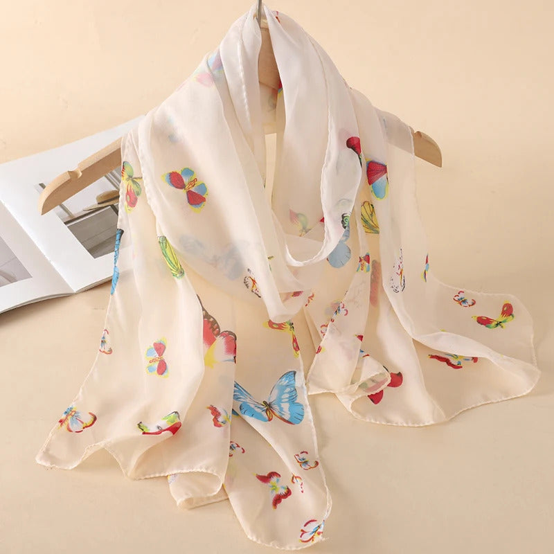 2024 New Print Chiffon Scarf Shawl Women Sunscreen Silk Scarf Turban Long Wrap Beach Travel Outdoor Accessories Trendy Headband