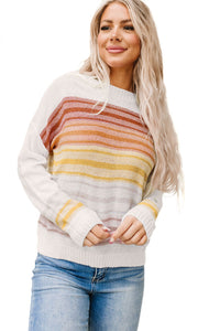 Multicolor Stripe Long Sleeve Round Neck Sweater