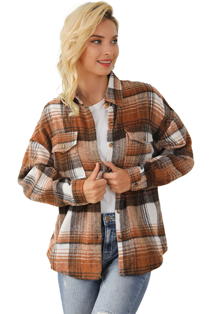 Medium Grey Plaid Flap Pockets Shacket