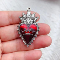 10pcs Mixed Silver Plated Enamel New Gothic Style Sacred Heart Alloy Pendant DIY Charms Earrings Necklace Jewelry Crafts Making