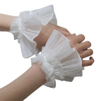 Women Wrist Cuffs Removable Lace Ruffled Wedding Supply Bride Dress False Sleeves Tulle Flared Sleeves F0T5