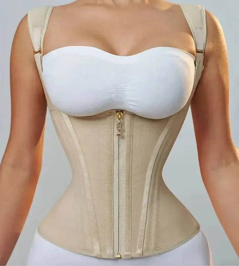 Fajas Colombianas Body Shaper Shapewear Women Vest Tops Double Compression Waist Trainer Corset Adjustable Zipper and Hook-eyes