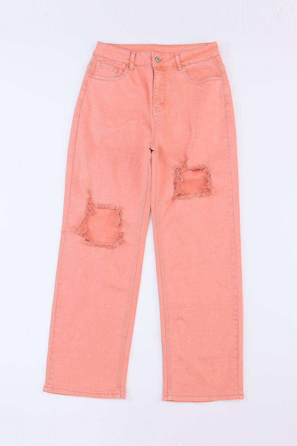 Pink High Waist Ripped Straight Leg Pocket Jeans