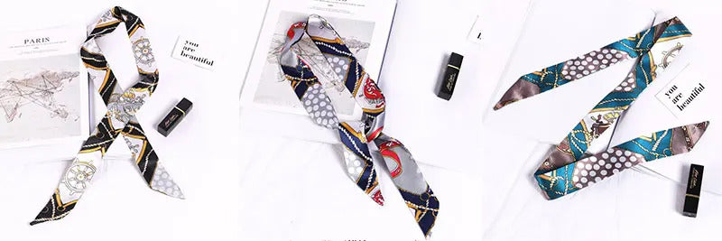 New Print Flower Small Scarf for Women Handle Bag Ribbons Brand Fashion Head Scarf Small Long Skinny Scarves Wholesale Headbands