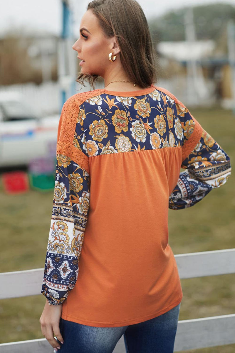 Brown Pumpkin Patch Floral Patch Long Sleeve Graphic Tee