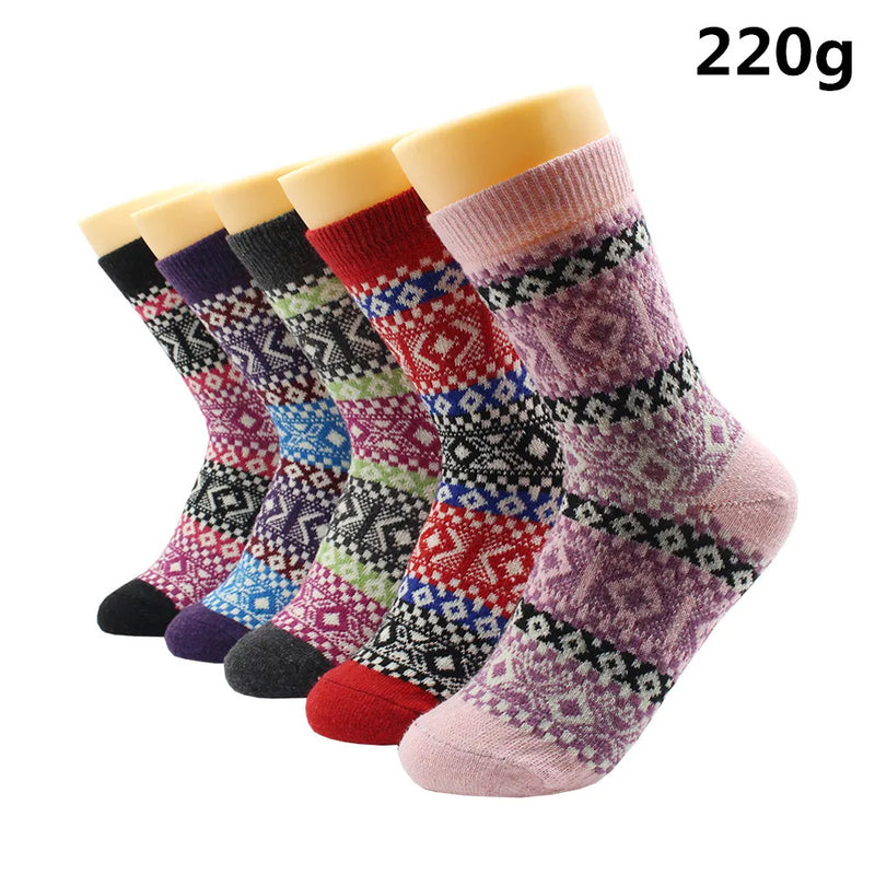 5 Pairs Winter Warmer Women Thicken Thermal Wool Cashmere Snow Socks Fashion Casual Euramerican National Wool Socks for Women