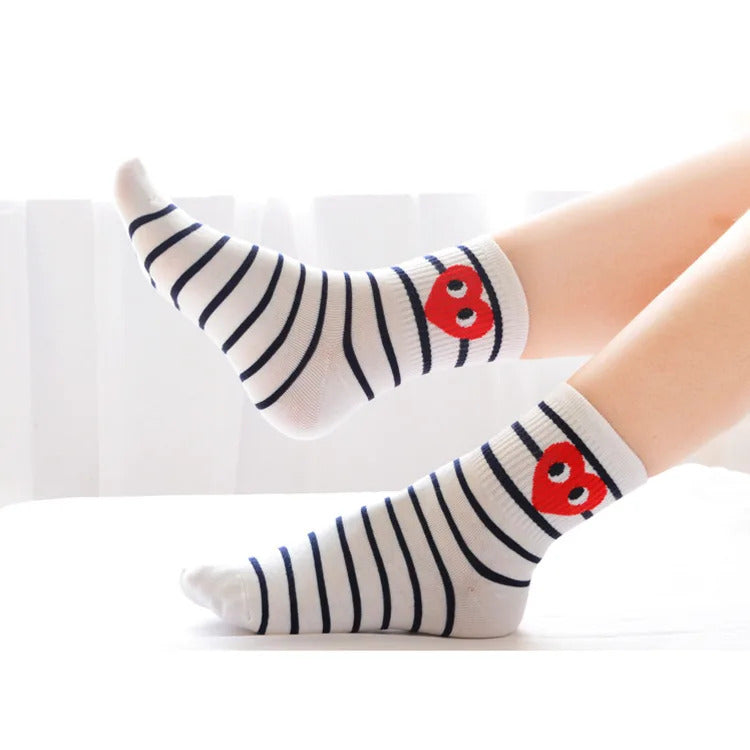 Korean version of black and white striped polka dot solid color love tide socks sports ins style trend casual socks