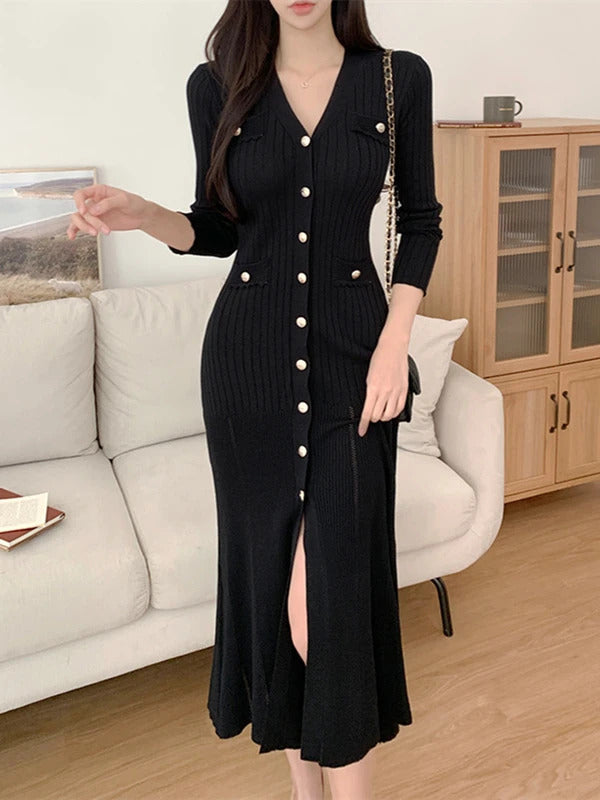 Summer Midi Dress Women Knitted Black Bodycon Korea Style Ruffle Ladies Dresses Elegant Fashion Casual Woman Dress 2024