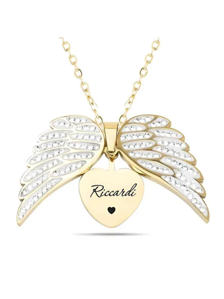 Personalized Charm Angel Wings Pendant Name Jigsaw Heart Necklace for Women Jewelry for Men Family Name Chains Necklace