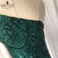 One Shoulder Emerald Evening Dresses Green Sequined Long Mermaid Prom Gown Glitter Elegant Party Dress Pattern Lace Formal Dress