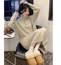 "A · Fashion" Autumn and Winter Knitted dress Polo Collar Loose Mid-Length French sle Dress