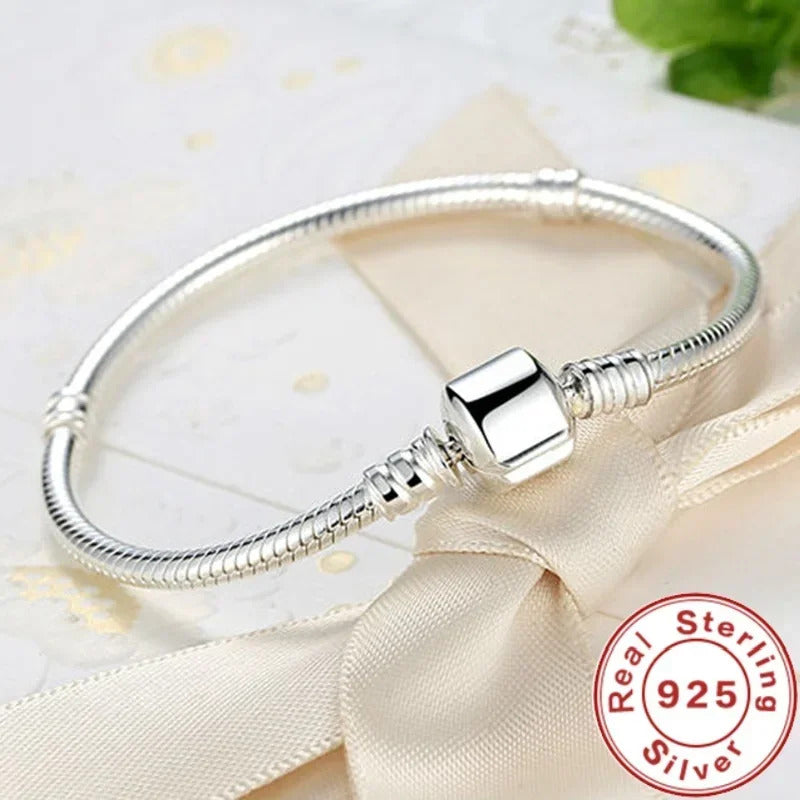 SAIYE  Handmade Original Fine Jewelry 925 Sterling Silver Charm Bracelet Soft Smooth Snake Bone Bracelets for Women