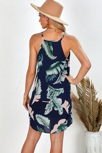 White Palm Tree Leaf Print Ivory Sleeveless Dress