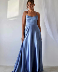 FATAPAESE Prom Dress Spandex satin Slit Side Dress A-LINE Scoop Stretch Slip Satin High Split Long Simple Evening Party