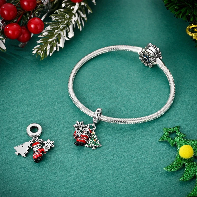 Sparkling 925 Sterling Silver Christmas Carousel & Santa Claus Charm Fit Original Bracelet Women Christmas Gift Jewelry Making