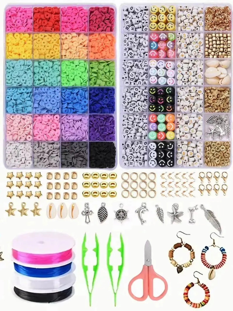 14400/4200/2400pcs Assorted Polymer Clay Beads Kit for DIY Jewelry Making - Handmade Craft for Bracelet, Necklace, Earrings