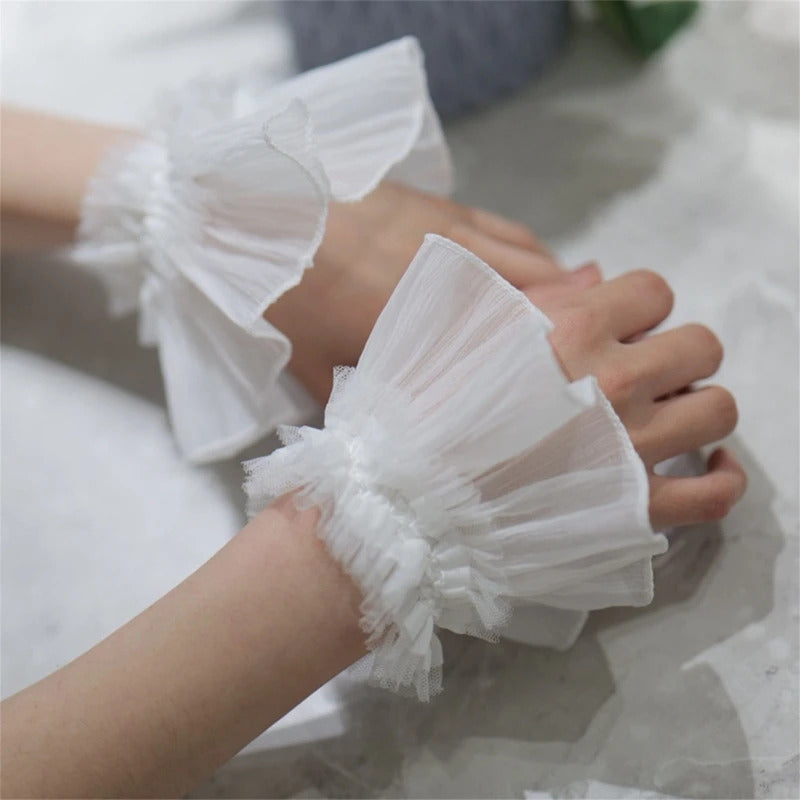 Women Wrist Cuffs Removable Lace Ruffled Wedding Supply Bride Dress False Sleeves Tulle Flared Sleeves F0T5