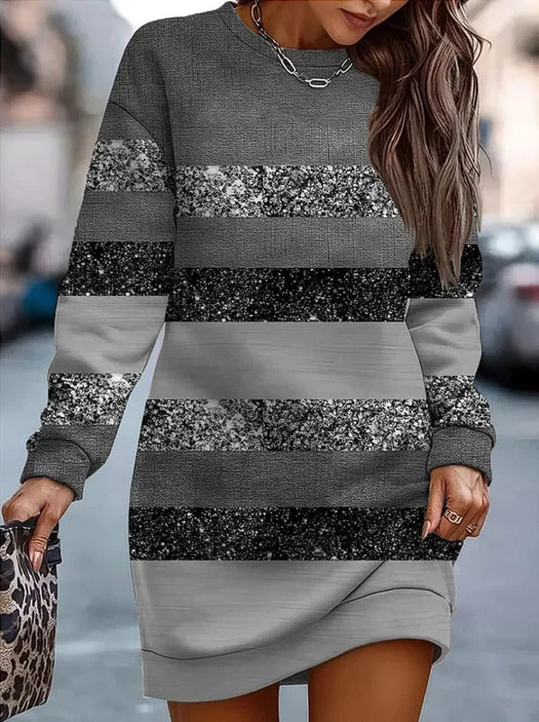 Women's Dresses 2024 Autumn Winter New O-neck Gradient Colour Sequin Printed Long-sleeved Fashion Casual Dress Streetwear Top