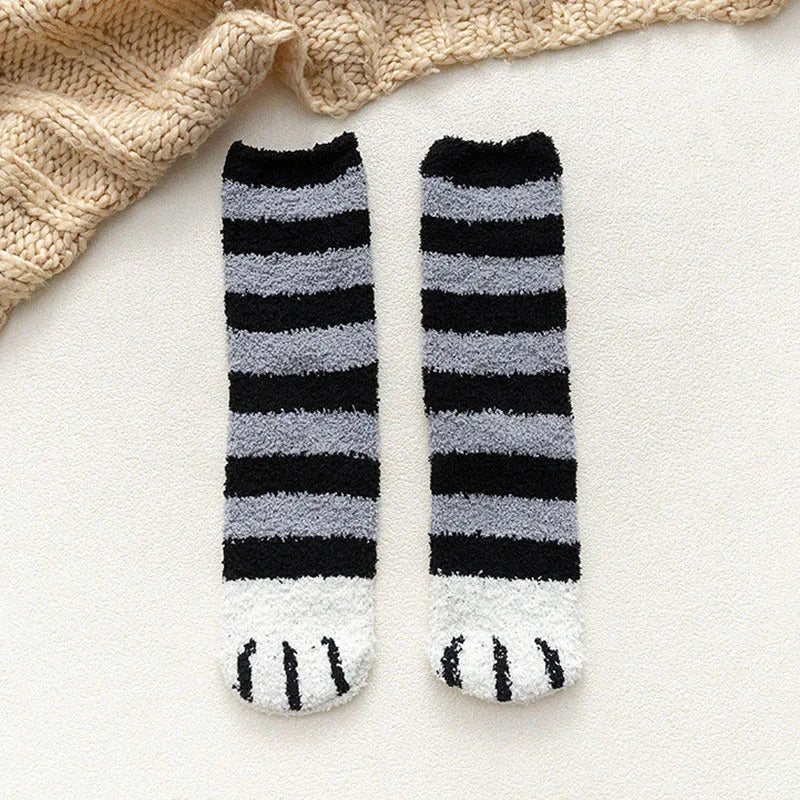 Women Winter Warm Fluffy Socks Cute Animal Claw Cat Paw Footprint Fuzzy Socks Female Thick Coral Fleece Home Floor Sleep Socks