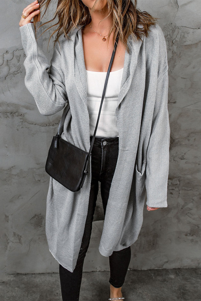 Gray Black/Gray/Brown Open Front Hooded Sweater Cardigan