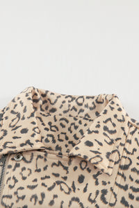 Leopard Print Zipper Lapel Collar Jacket