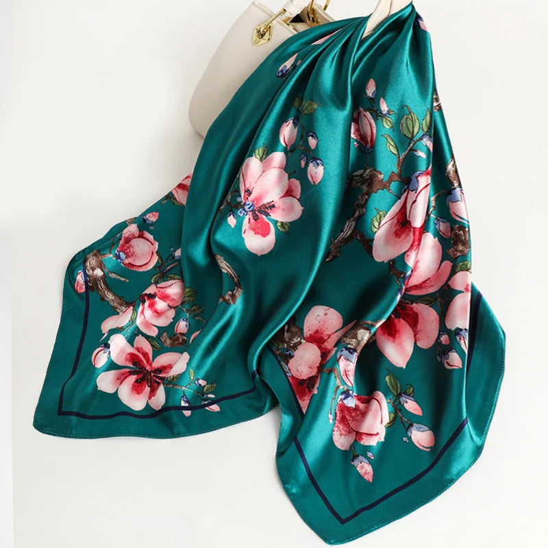 90*90cm Women Scarf Silk Feeling Hair Neck Square Brand Office bandanna muffler Waiter Flight Attendants Handkerchief Rings wrap