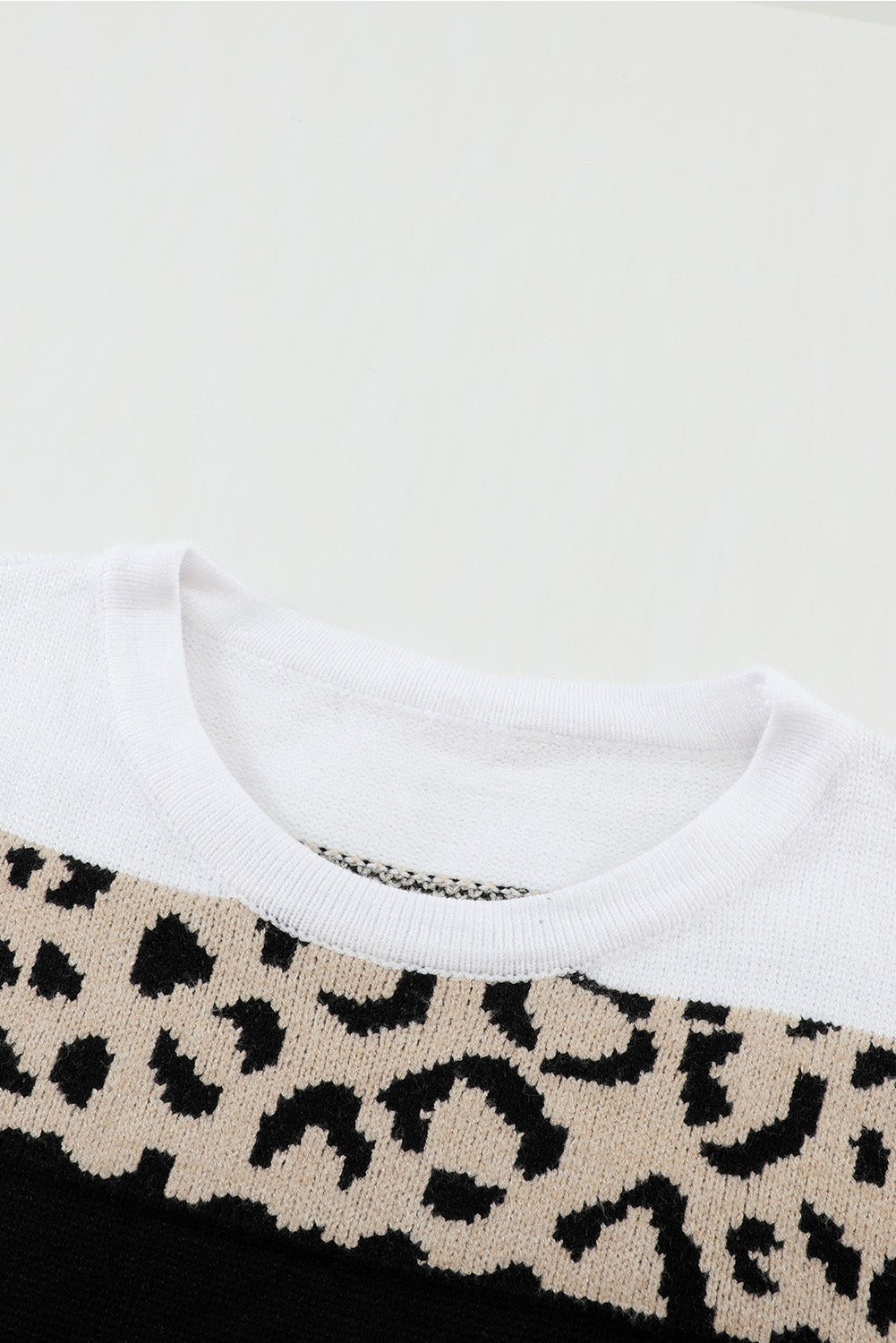 Crewneck Leopard Color Block Knit Pullover Sweater