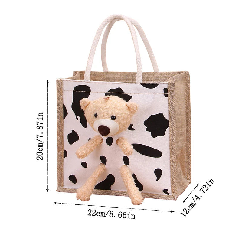 Cute Bear Tote Bag Canvas Girls Bag Student Coin Purse Gift Bag Simple Fashion Canvas Bag Canvas Bag Hand Shopping Tote Bag-ll