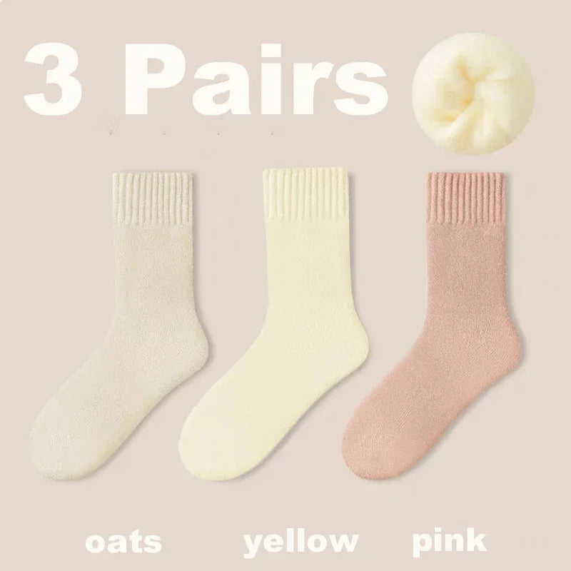 3 Pairs Women Socks Wool Autumn Winter Warm Snow Markron Color Thick Plush Hairy Soft Postpartum Stockings Floor Sleep Socks