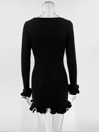 Tossy Fashion Women's Knit Mini Dress Ruffled Autumn High Waist Elegant Slim Party Dress Patchwork Knitwear Sweater Female Dress