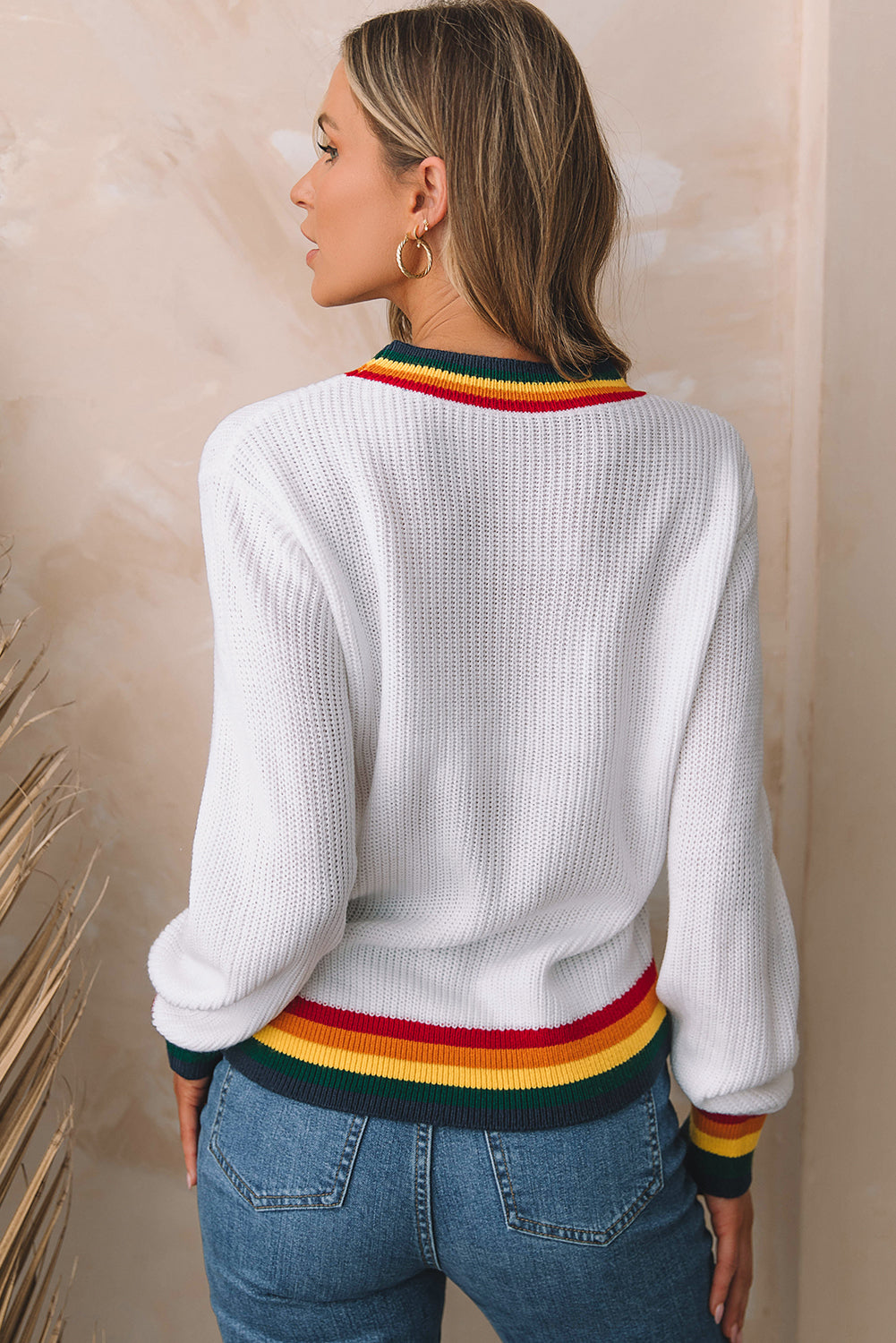 Black Glitter Merry & Bright Colorful Stripes Trim Sweater